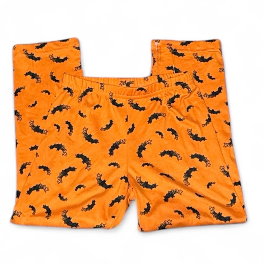 Kids Orange Bat Print Halloween Pajama Set Size 7/8 New - Picture 2 of 3